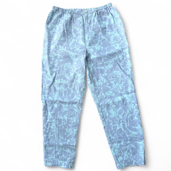 Sigrid Olsen Pants - VINTAGE SIGRID OLSEN 90s Linen Pastel Floral Pants Feminine Coastal Grandma Sz S